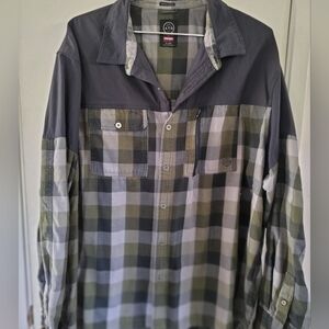 Wrangler ATG Shirt Men 2XL Green Plaid Flannel Organic Cotton Long Sleeve Button